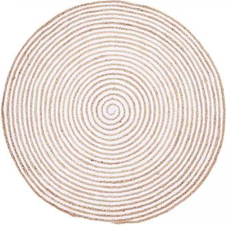 Un amour de tapis Alfombra redonda de yute tejida a mano ideal para sal&oacute;n, blanca &oslash;150cm