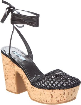 Prada Raffia & Leather Platform Sandal