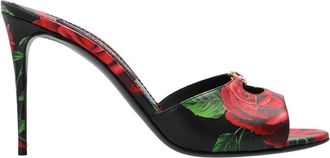 Dolce & Gabbana Mules met rozenprint van kalfsleer - Dames - Muiltjes - Veelkleurig - 37 1/2 EU - Leer - Schoenen