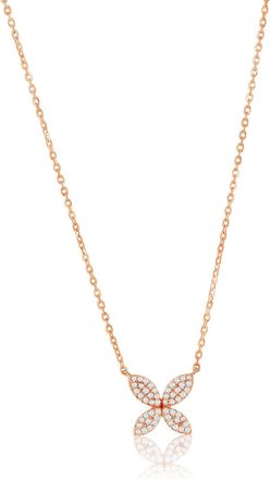 Suzy Levian 14K White Gold.09 cttw Diamond Pave Marquise Flower Necklace