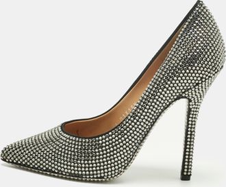 Ferragamo Silver Satin Crystal Embellished Pointed Toe Pumps