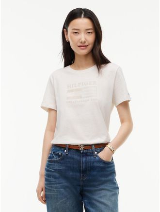 Tommy Hilfiger Womens Tonal Flag Logo T-Shirt - Beige Heather - XXL