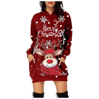 Generic Women Ugly Sweater Dress Novelty Reindeer Snowflakes Knitted Ladies Xmas Dress Womens Christmas Sweater Christmas Cardigan Novelty Reindeer Snowflakes