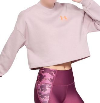 Under Armour Rival Fleece Cropped Sweatshirt In Pink Fog/peach Plasma