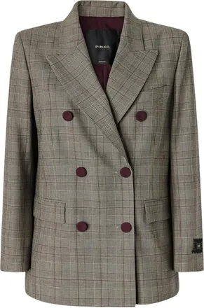 Pinko Double-Breasted Blazer With Checkered Pattern And Contrasting Buttons