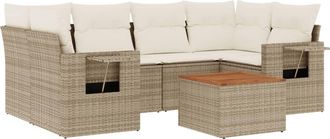 vidaXL Set Sof&aacute;s De Jard&iacute;n 7 Piezas Y Cojines Rat&aacute;n Sint&eacute;tico Beige Vidaxl