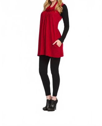 Papillon Cowl Neck Pleat Front Solid Float Dress In Aubergine