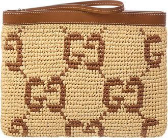 Gucci Gg Leather-Trim Pouch
