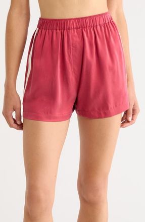 Lunya Side Stripe Silk Pajama Shorts in Chili Pepper/Soft Ivory at Nordstrom, Size Small