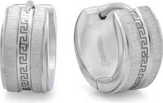 Steeltime Greek Key Huggie Hoop Earrings in Silver at Nordstrom Rack
