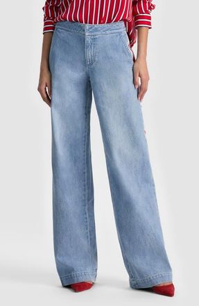 Alice & Olivia Xnder Racing Stripe High Waist Wide Leg Jeans in Edie Wash Off White Chili Pepp at Nordstrom, Size 31