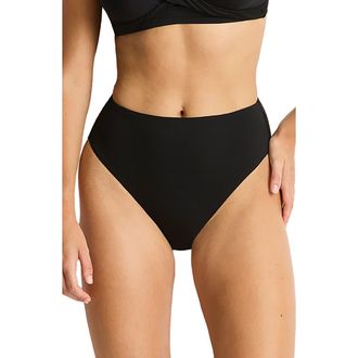Sea Level Australia Retro High Waist Bikini Bottoms in Black at Nordstrom, Size 10 Us