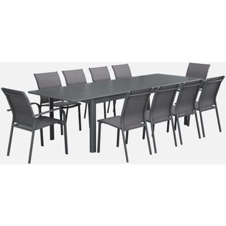 Sweeek Tavolo allungabile in alluminio con 8 sedie e 2 poltrone