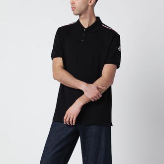 Moncler Black cotton piqu&eacute; polo shirt with tricolor trims