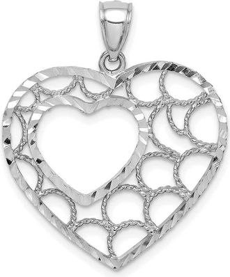 Diamond2Deal 14K White Gold Diamond-cut Heart Pendant