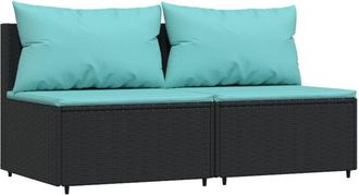 vidaXL Sof&aacute;s Centrales Jard&iacute;n Con Cojines 2 Uds Rat&aacute;n Sint&eacute;tico Negro Vidaxl