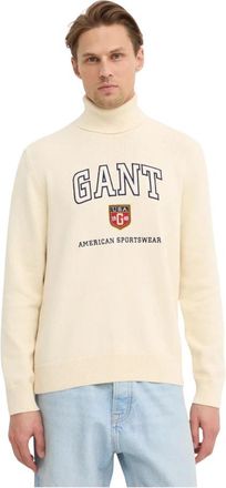 GANT Grafische coltrui - Heren - Coltruien - Beige - L - Katoen - Truien & Vesten