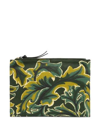 Inou&iuml; Editions leaf-print clutch bag - women - Cotton/Leather - One Size - Green