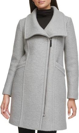 Kenneth Cole Asymmetric Zip Convertible Collar Bouclé Coat in Light Grey at Nordstrom Rack, Size X-Large