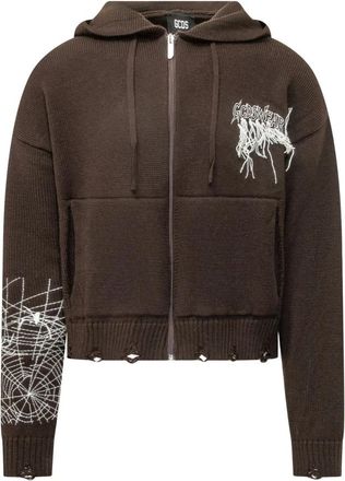 GCDS Felpa con zip integrale in tessuto Webnet - - Sweatshirts & Hoodies - Uomo - Marrone - M
