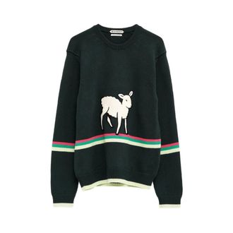 J.W.Anderson Patch-Detail Crew Neck Jumper - female - JW Anderson - Round-neck Knitwear - Green - XS - Knitwear