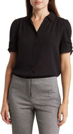 Adrianna Papell Puff Sleeve Button-Up Top in Black at Nordstrom Rack, Size X-Small