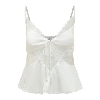 Self Portrait Sleeveless Tops, female, White, Size: XS Satin Lace Top