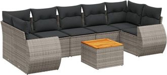 vidaXL Vidaxl - Set De Sof&aacute;s De Jard&iacute;n 8 Pzas Y Cojines Rat&aacute;n Sint&eacute;tico Gris