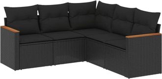 vidaXL Vidaxl - Set De Muebles De Jard&iacute;n 5 Pzas Y Cojines Rat&aacute;n Sint&eacute;tico Negro