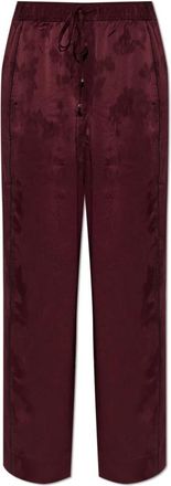 Ganni Broek met bloemenmotief - Dames - Wijde Broeken - Rood - 2XS - Satijn - Broeken