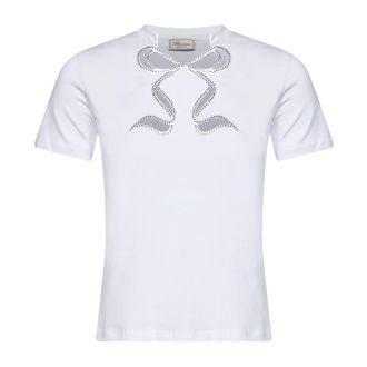 Blumarine T-shirt in jersey con ricamo di strass - - Tops - Donna - Bianco - M