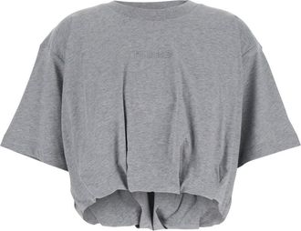 Pinko Grey Crop T-shirt With Logo On The Front And Gathers In Cotton Woman