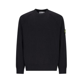 Stone Island Round-neck Knitwear, male, Blue, Size: XL Loose-fit Crewneck Sweater