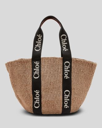 Chlo&eacute; Woody Large Mifuko Basket Bag with Logo Webbing