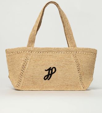 Patou Borsa Patou in rafia crochet con logo ricamato