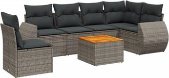 vidaXL Vidaxl - Set De Sof&aacute;s De Jard&iacute;n 7 Piezas Con Cojines Rat&aacute;n Pe Gris