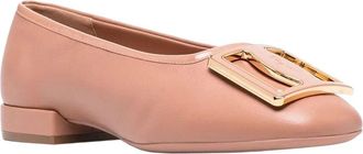 Ferragamo Logo Plaque Leather Ballet Flat