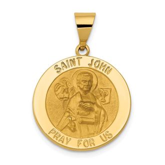 Diamond2Deal 14k Yellow Gold Polished and Satin St John Medal Hollow Pendant