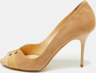 Jimmy Choo London Beige Suede And Leather Open Toe Pumps