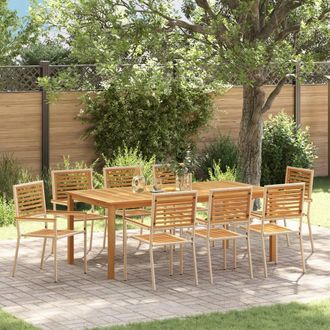 Berkfield Home 9 Piece Garden Dining Set Beige Poly Rattan Acacia