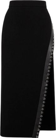 Roberto Cavalli High-Waisted Leather-Trimmed Wool Skirt, Brand Size 40 ( US Size 6 )