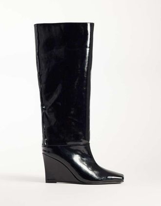 Public Desire Helena stivaletti con zeppa slip-on con punta squadrata neri-Nero