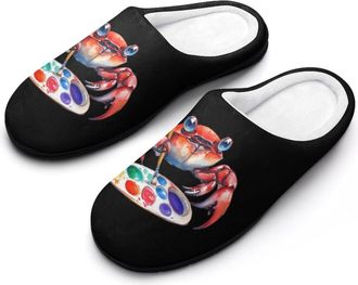 Generic Crab Drawing Watercolor Funny Mens Slippers Cotton Warm House Shoes Memory Foam Sandals Print Size 7-14
