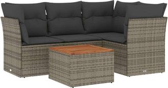 vidaXL Juego De Sof&aacute;s Jard&iacute;n Con Cojines 5 Pzas Rat&aacute;n Sint&eacute;tico Gris Vidaxl