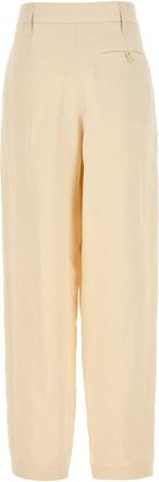 Stella McCartney Womens Cream Viscose Blend Wide-Leg Pant Buttermilk Exterior: Linen Pantaloni Trousers