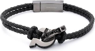 Ferragamo Black Gancini Plaque Leather Braided Bracelet - Mens - Brass/CALFSKIN