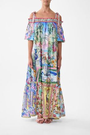 Camilla Long Off Shoulder Frill Dress With Straps Spirit Of Santa Maria at Nordstrom, Size X-Small