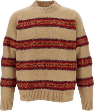 Dries Van Noten Multicolored Horizontal Stripe Shaker-Knit Crewneck Sweater