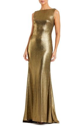 Mac Duggal Womens Metallic Jersey Cowl Back Column Gown in Gold at Nordstrom, Size 12