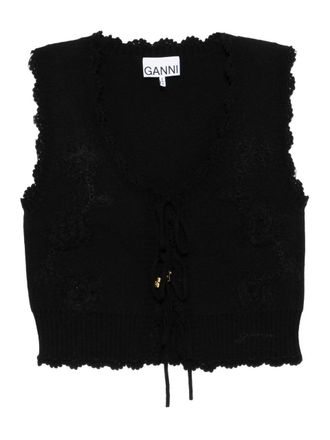 Ganni Cotton Cashmere Crochet Applique Vest